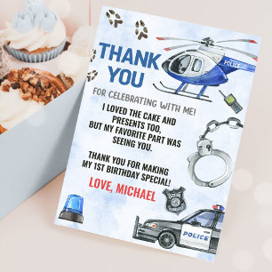 Police Boy 1st Birthday Party Thank You Card