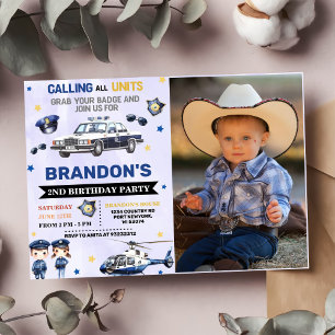 Police Boy 2nd Birthday Party Photo Invitation