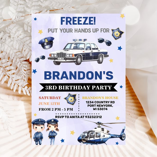 Police Boy 3rd Birthday Party Invitation (Creator Uploaded)