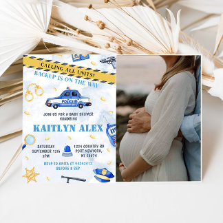 Police Boy Baby Shower Party Photo Invitation