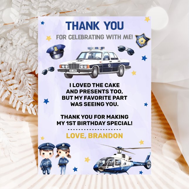 Police Boy Birthday Party Thank You Card (Creator Uploaded)