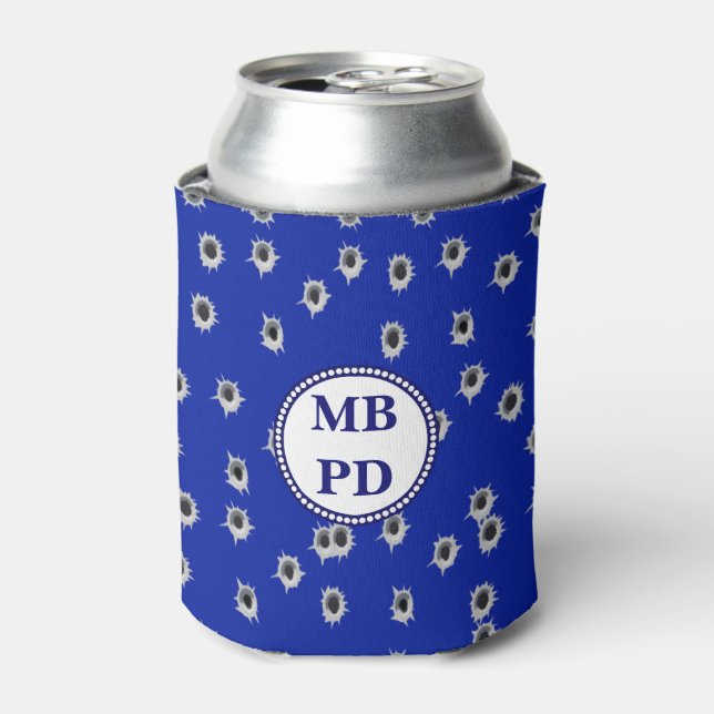 Police Bullet Holes  Monogram Can Cooler (Can Front)