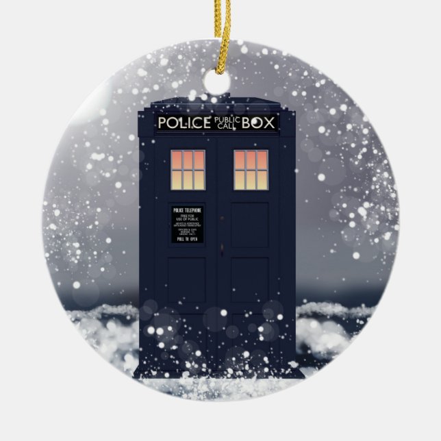 Police Call Box Ceramic Tree Decoration (Front)