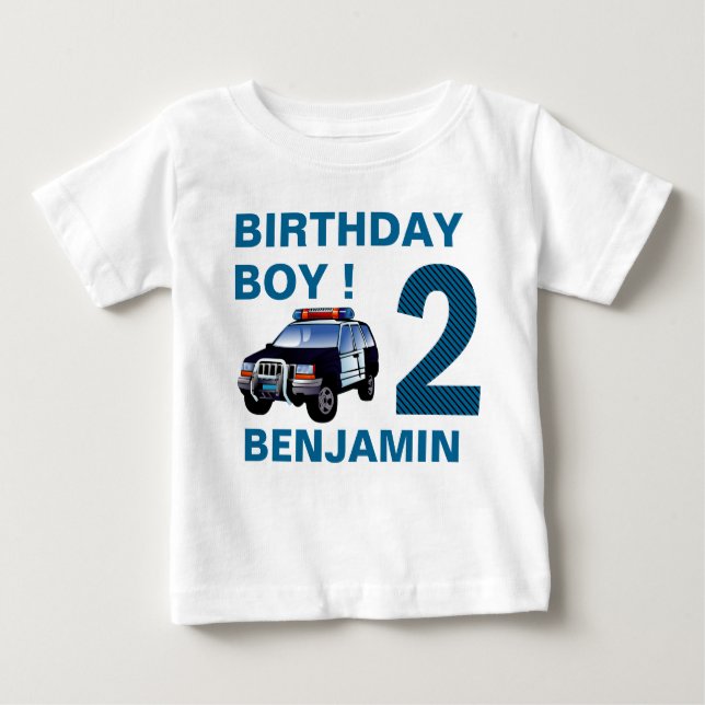 Police Car 2nd Birthday Party Baby T-Shirt (Front)