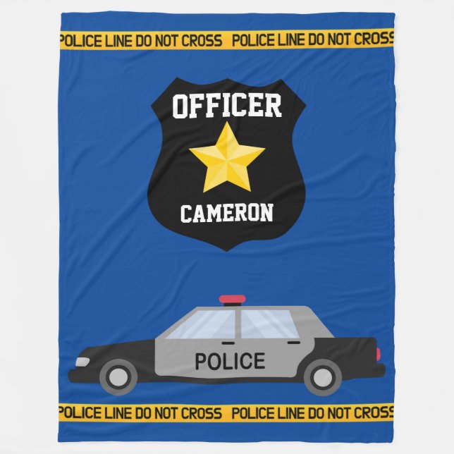 Police Car and Officer Badge with Custom Name Fleece Blanket (Front)