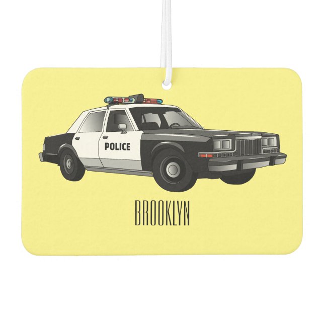 Police car cartoon illustration air freshener (Front)