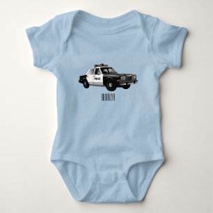 Police car cartoon illustration baby bodysuit