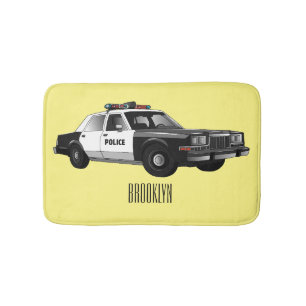 Police car cartoon illustration bath mat