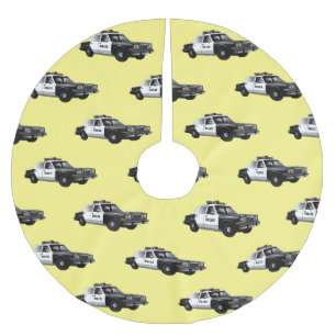Police car cartoon illustration brushed polyester tree skirt