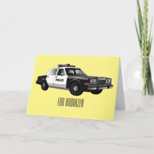 Police car cartoon illustration card