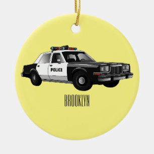 Police car cartoon illustration ceramic tree decoration