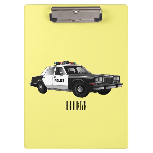 Police car cartoon illustration clipboard (Front)