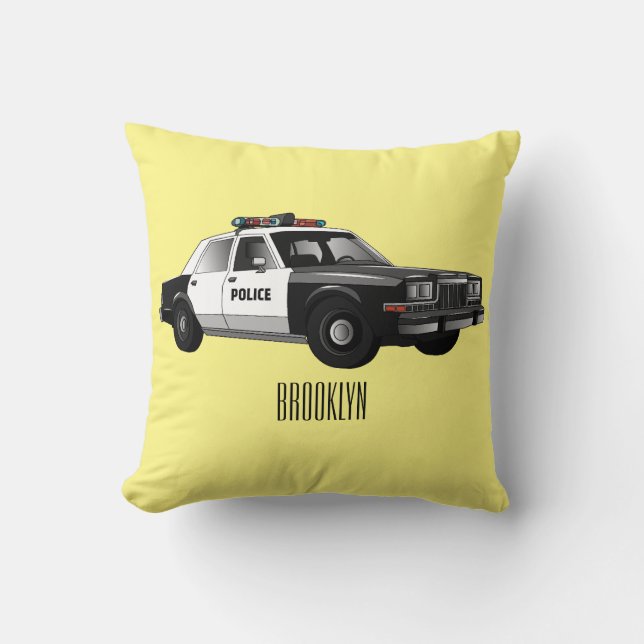 Police car cartoon illustration cushion (Front)