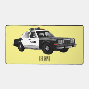 Police car cartoon illustration desk mat