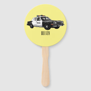 Police car cartoon illustration hand fan