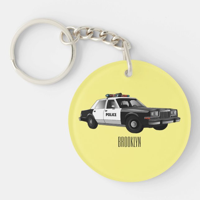 Police car cartoon illustration key ring (Front)