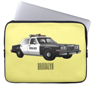 Police car cartoon illustration laptop sleeve