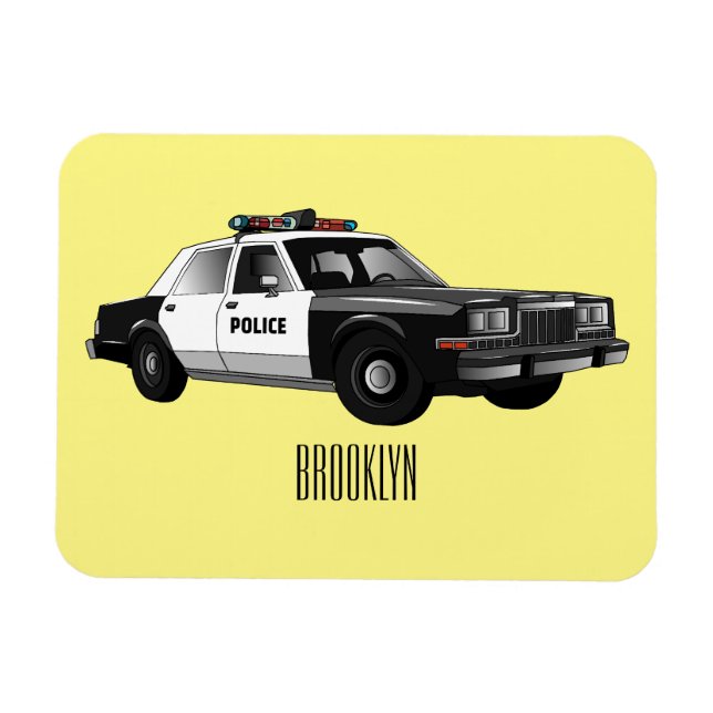 Police car cartoon illustration magnet (Horizontal)