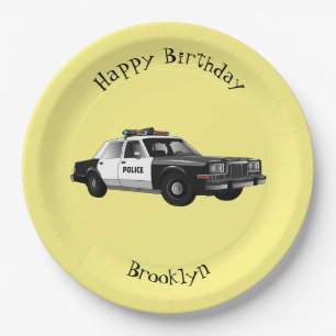 Police car cartoon illustration paper plate