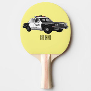Police car cartoon illustration ping pong paddle