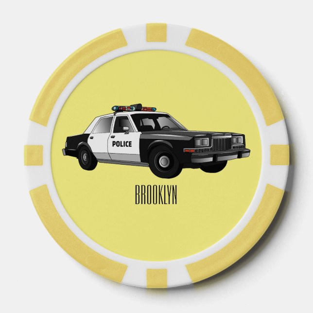 Police car cartoon illustration poker chips (Front)
