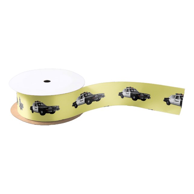 Police car cartoon illustration satin ribbon (Spool)