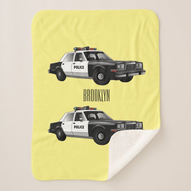 Police car cartoon illustration sherpa blanket (Front)