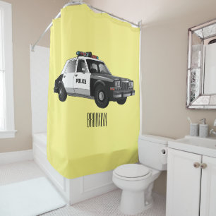 Police car cartoon illustration shower curtain