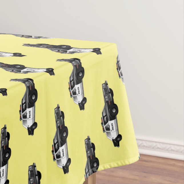 Police car cartoon illustration tablecloth (In Situ)