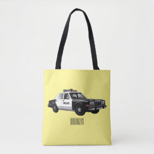 Police car cartoon illustration tote bag