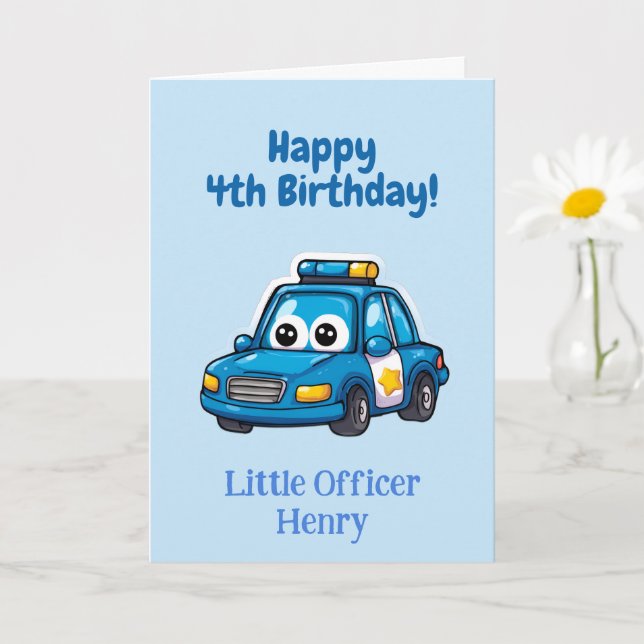 Police Car Congratulations, Personalised Birthday Card (Small Plant)