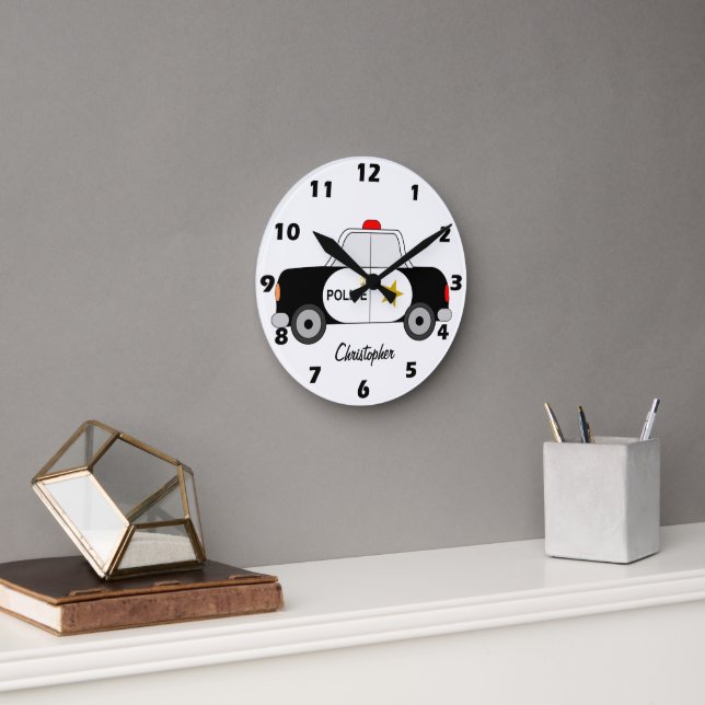 Police Car Design Personalised Round Clock (Office)