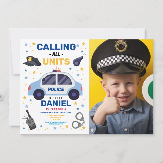 Police Car Office Photo Birthday Party Invitation (Front)