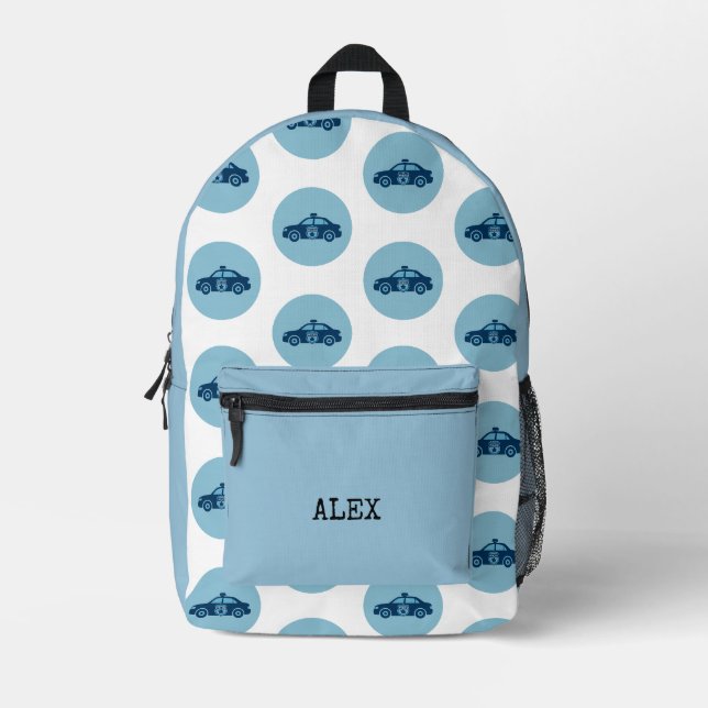 Police Car Personalised Kids Backpack | Thin Blue  (Front)