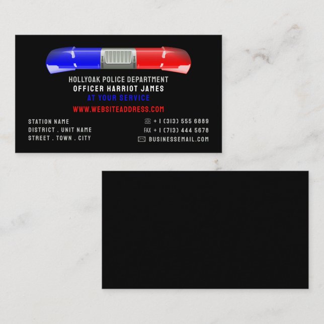 Police Car Siren, Police Officer, Law Enforcement Business Card (Front/Back)