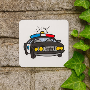 Police Car with Flashing Siren Lights Square Sticker