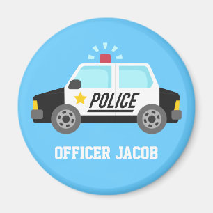 Police Car with Siren Officer Kids Personalised Magnet