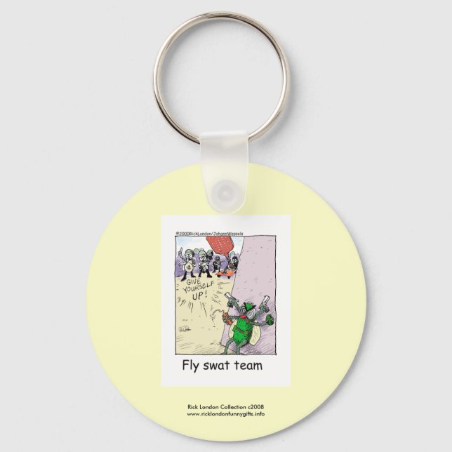Police Cartoon Fly Swat Team On A Funny Key Chain (Front)