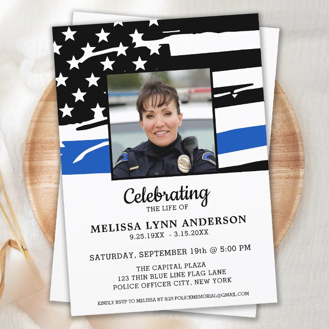 Police Celebration Of Life Thin Blue Line Memorial Invitation (Creator Uploaded)