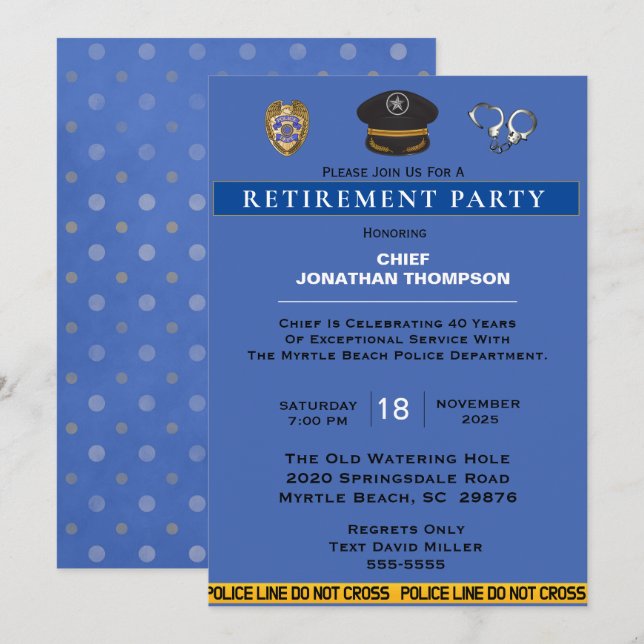 Police Chief Blue and Gold Retirement Invitation (Front/Back)