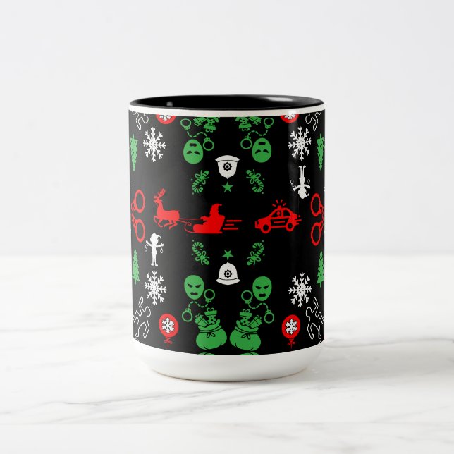 Police Christmas Decorative Two-Tone Coffee Mug (Center)