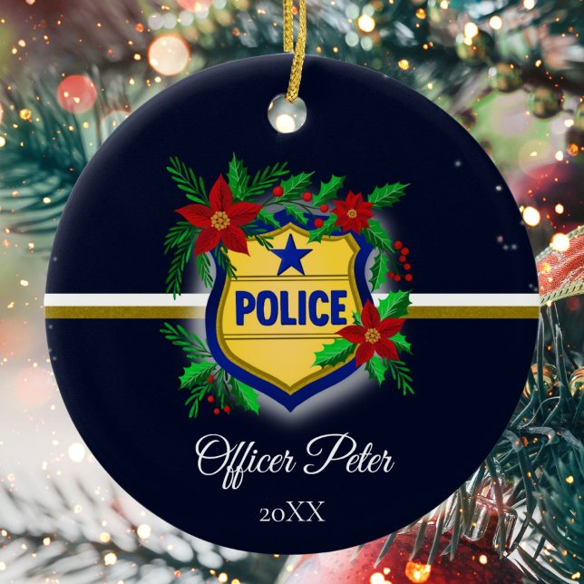Police Christmas Elegant Holiday Party Ceramic Tree Decoration (Creator Uploaded)