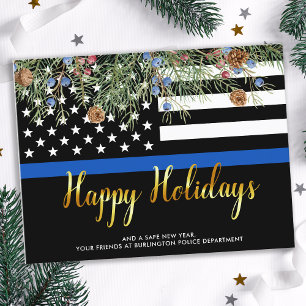Police Christmas Happy Holidays Thin Blue Line Holiday Postcard