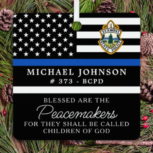 Police Christmas Personalised Logo Thin Blue Line Metal Tree Decoration