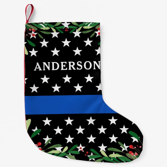 Police Christmas Personalised Thin Blue Line Small Christmas Stocking (Front)