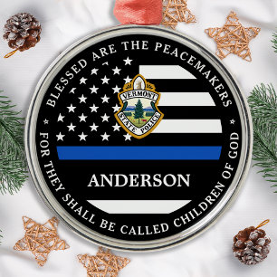 Police Christmas Personalized Logo Thin Blue Line Metal Tree Decoration