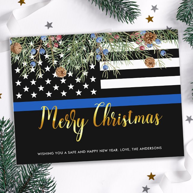 Police Christmas Thin Blue Line Law Enforcement  H Holiday Postcard (Creator Uploaded)