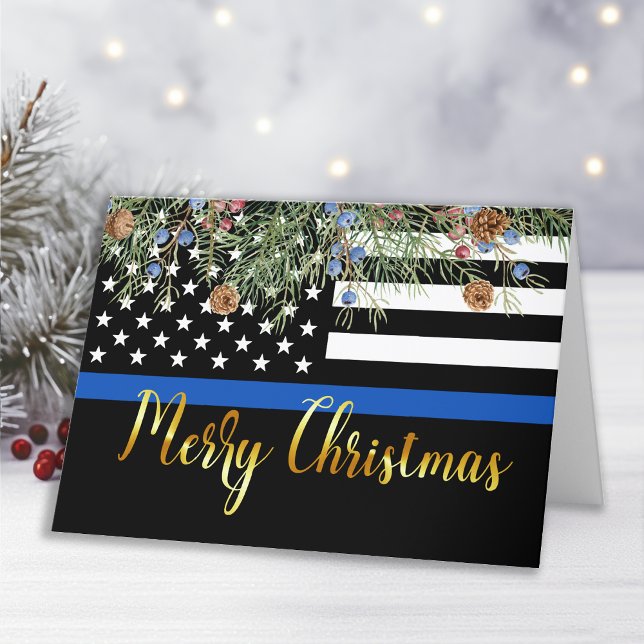 Police Christmas Thin Blue Line Law Enforcement Holiday Card (Creator Uploaded)