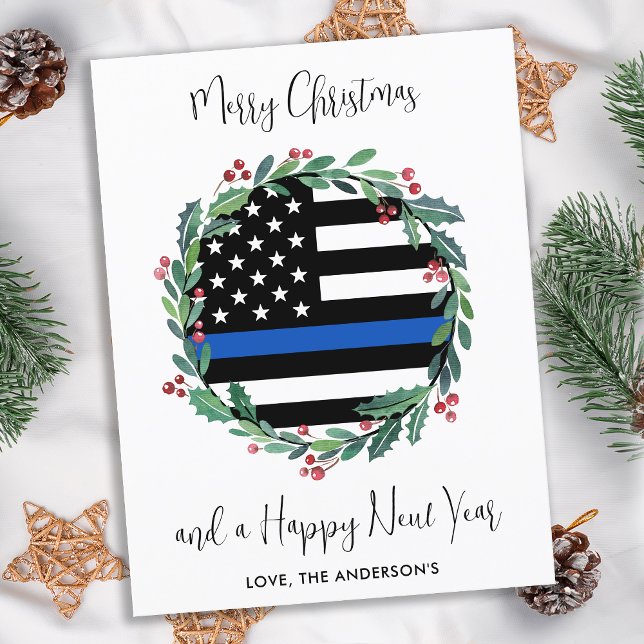 Police Christmas Wreath Blue Holiday Card Budget  (Creator Uploaded)