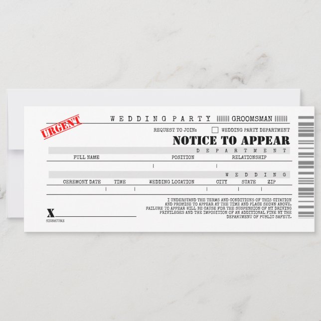 Police Citation Groomsman Best Man Fun Proposal Invitation (Front)